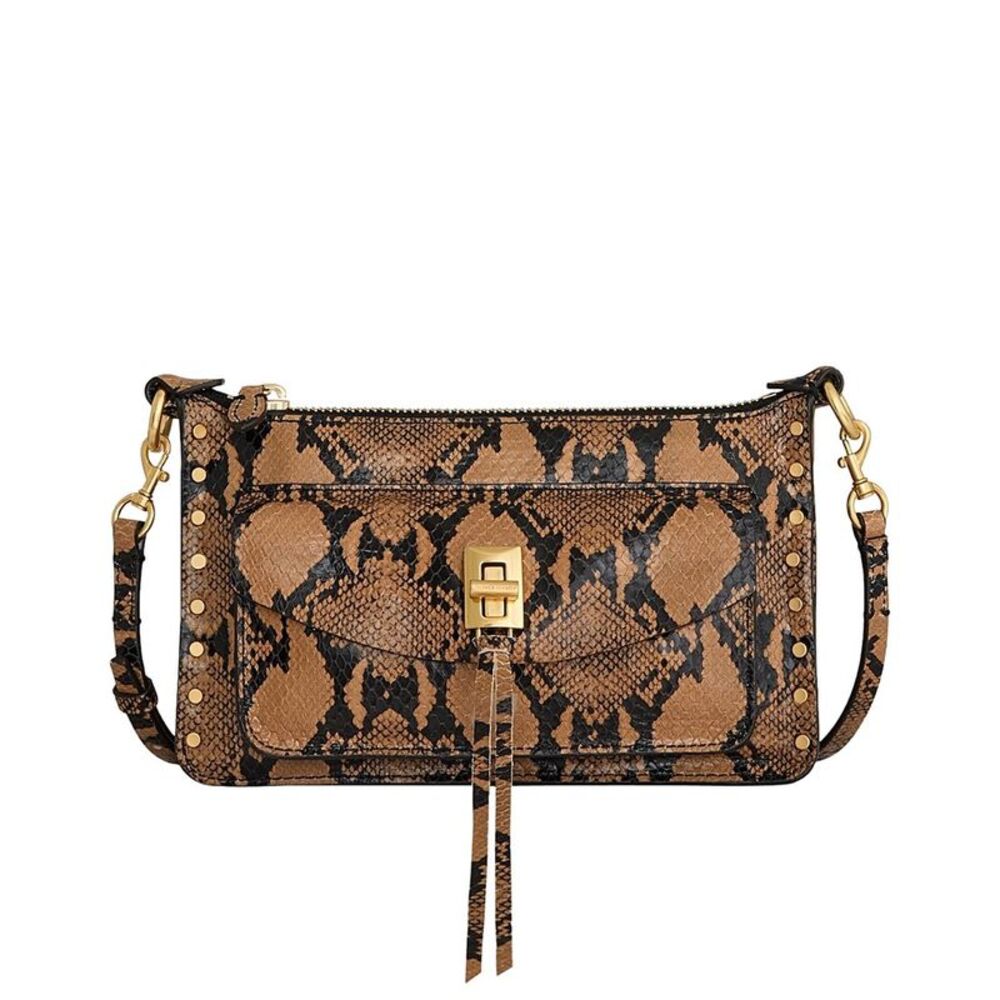 Rebecca Minkoff Darren Mini Top Zip Leather Crossbody, Brown